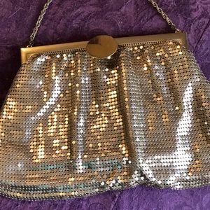 Vintage Whiting & Davis gold mesh evening bag with chain or can be a clutch